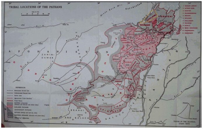 Maps - Tarkalanri in Tribal Locations of the Pathans - The Pathans 550 BC-AD 1957 - by Olaf Caroe - Published 1958