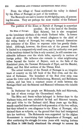 Tarklanris, Mamund and Kakazai in "Frontier and Overseas Expeditions from India" - Volume One - Published by Government Mono Type Press, Simla, India - (Originally Published 1907)