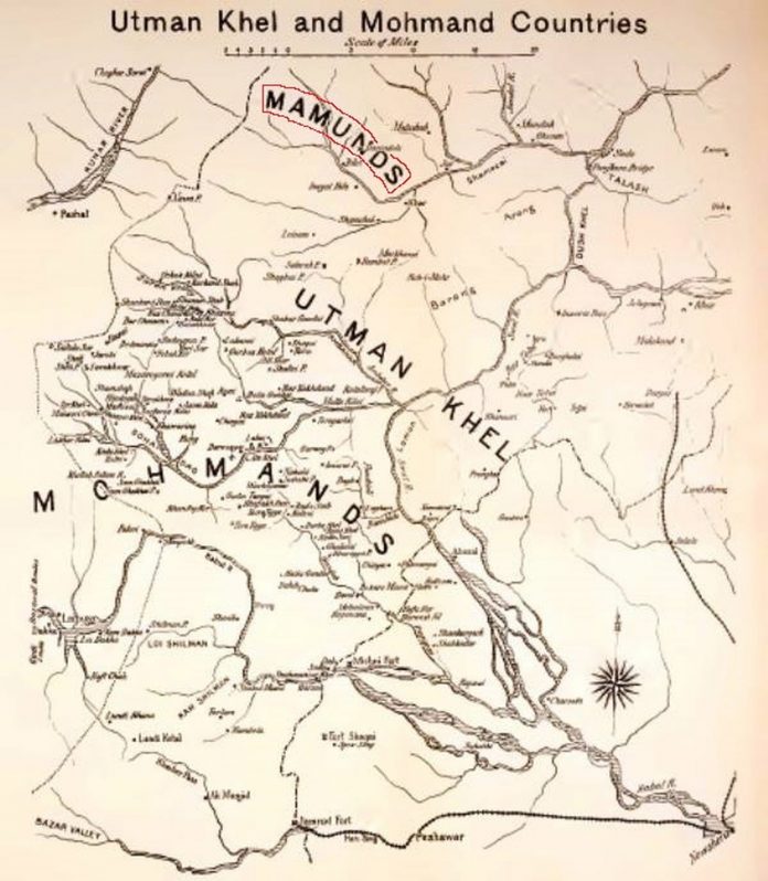 Maps - Mamunds in Utman Khel and Mohmand Counties Map - From the Black Mountain to Waziristan - by Colonel H. C. Wylly - Published in 1912